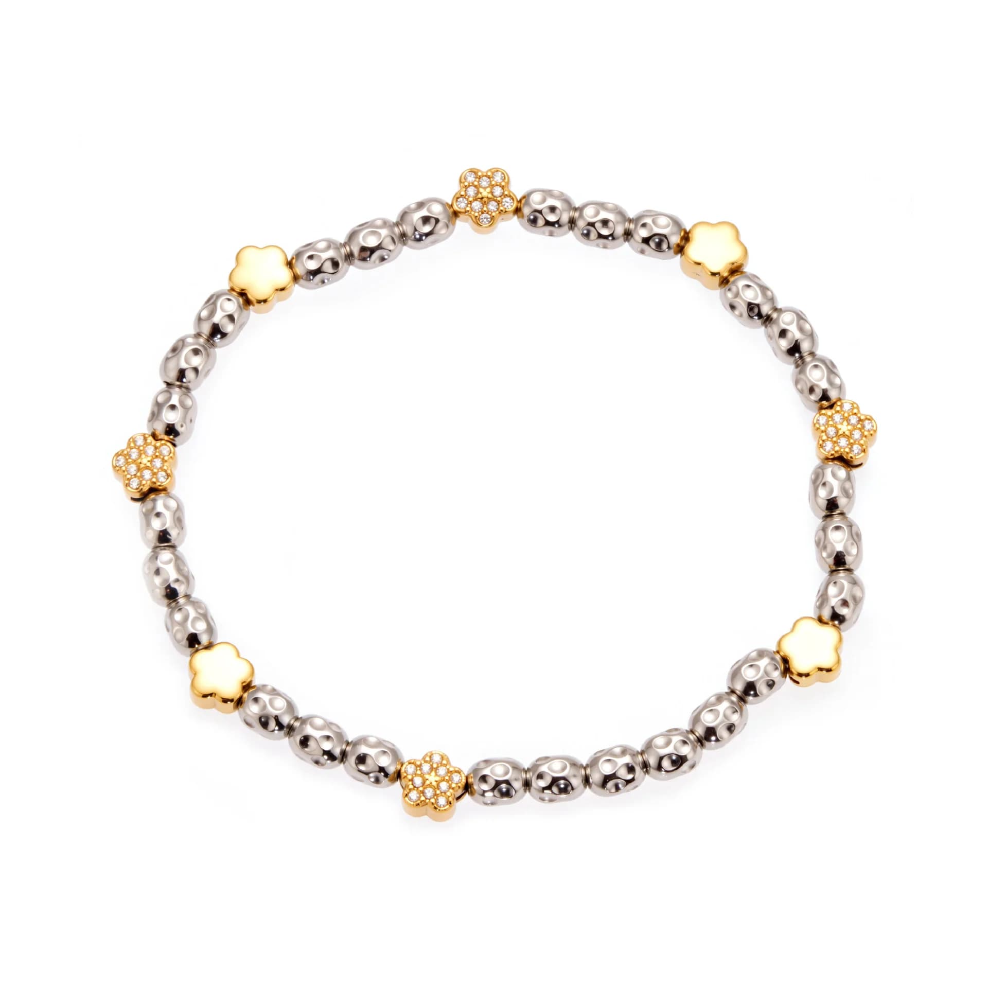 Ins Bracciale elasticizzato con perline con texture martellata a stella in acciaio inossidabile placcato oro 18 carati per regalo di gioielli da donna