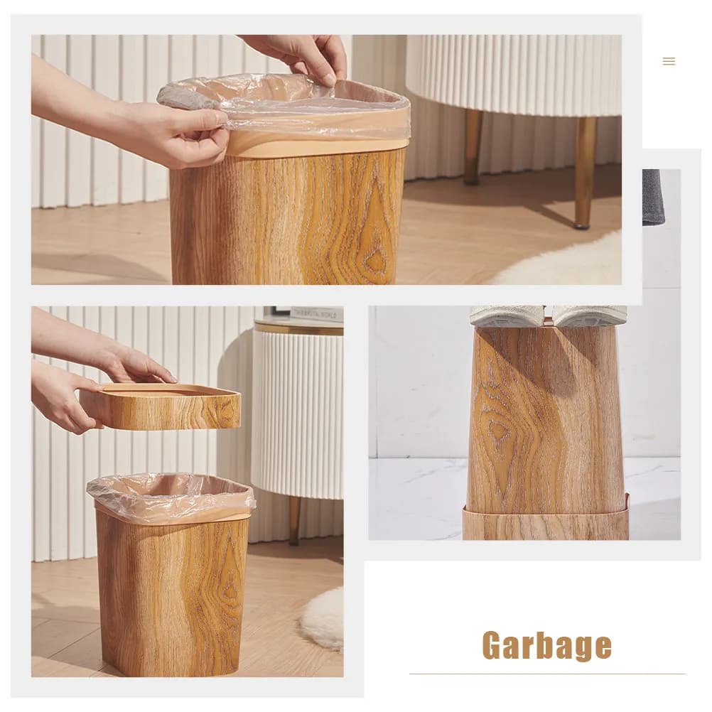 Contenitore per immondizia in stile legno Pattumiera multiuso in materiale PP per riporre la lavanderia dell'ufficio domestico