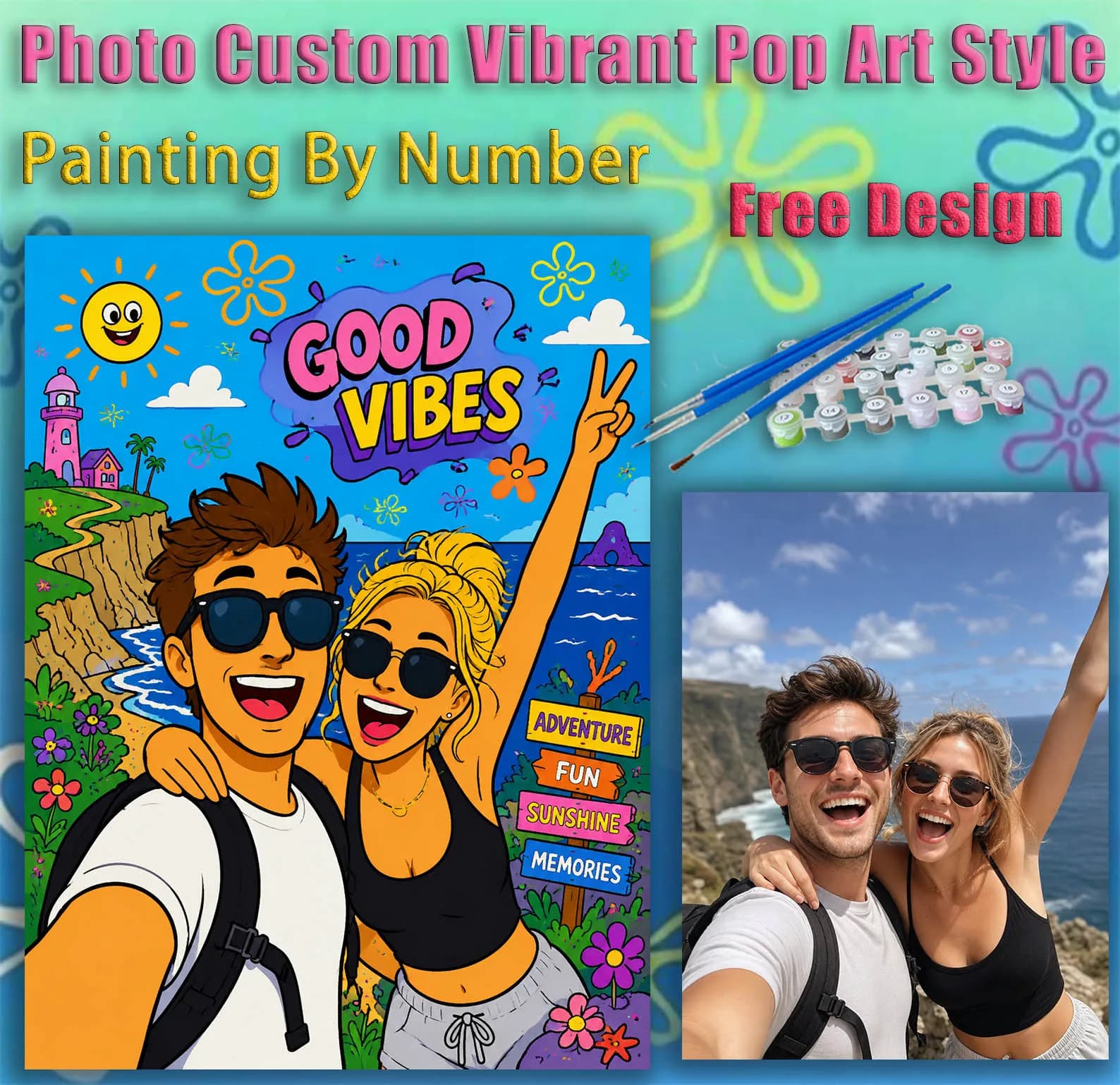Photo Custom Vibrant Pop Art Style Paint by Numbers Oil Adult14+ Beginners,DIY Acryl Cotton Canvas,NoFrame Gift Painting Kits