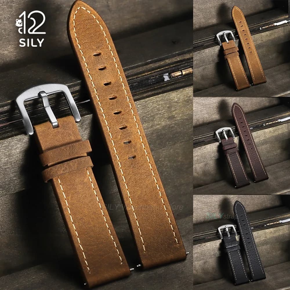 20/22mm Calfskin Leather Watch Strap Vintage Business Watch Band Men Women Smartwatch Bracelet Cowhide Wristbelt Watch Band Part