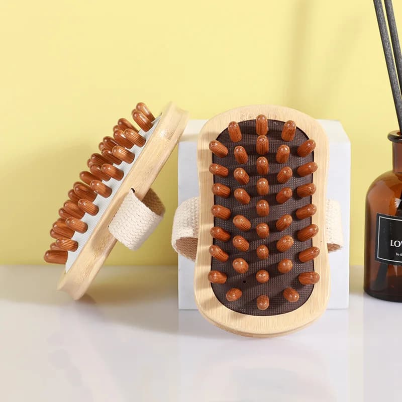 Massaggiatore in legno massello Nanzhu a forma di proiettile per tutto il corpo, con testina a spazzola per meridiani e airbag, per punti di agopuntura, con oli essenziali