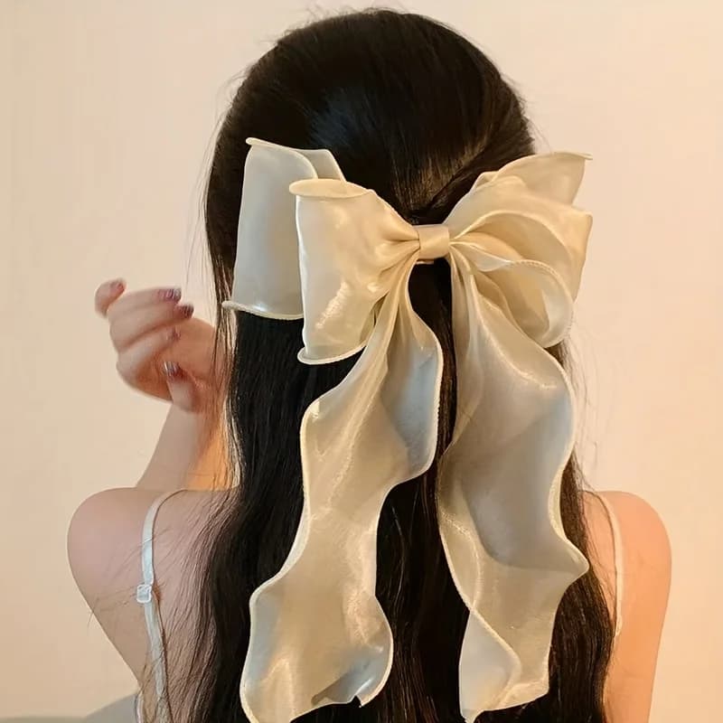 Fiocco per Capelli da Principessa: Fiocco Grande in Tulle Rosa Dolce con Nastro Ondulato e Clip a Molla - Elegante e Delicato Accessorio per Capelli Mezzi Appiattiti - 1 pz