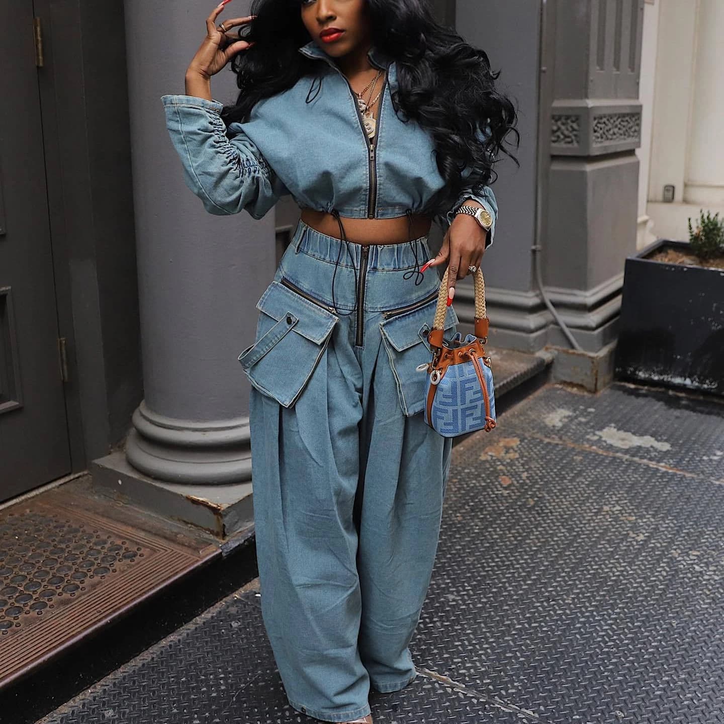 Set di due pezzi in denim Set di pantaloni da donna Y2k Streetwear Cappotti Jeans Set eleganti coordinati Cappotto Top Pantaloni lunghi Giacche Streetwear