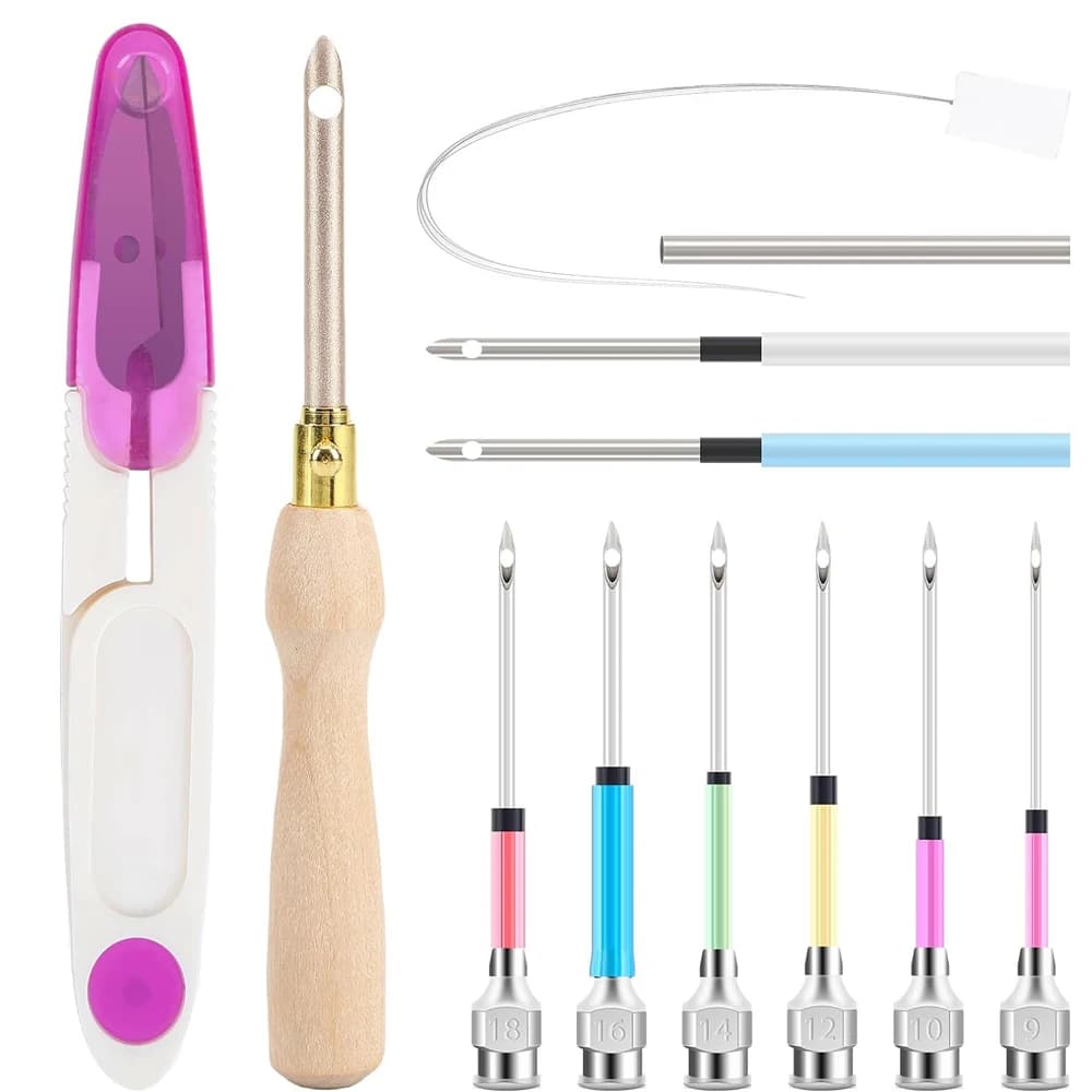 13Pcs Punch Needle Kit Kit di ricamo ad ago regolabile manico in legno penna da ricamo per ricamo filo interdentale cuciture incrociate