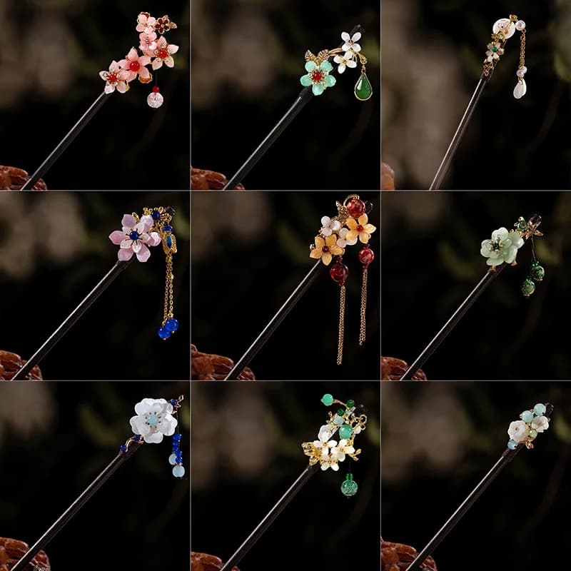 1 pezzo di copricapo a forcina in legno per le donne stile cinese fiore nappa bastoncini per capelli copricapo elegante accessori per lo styling dei capelli regali