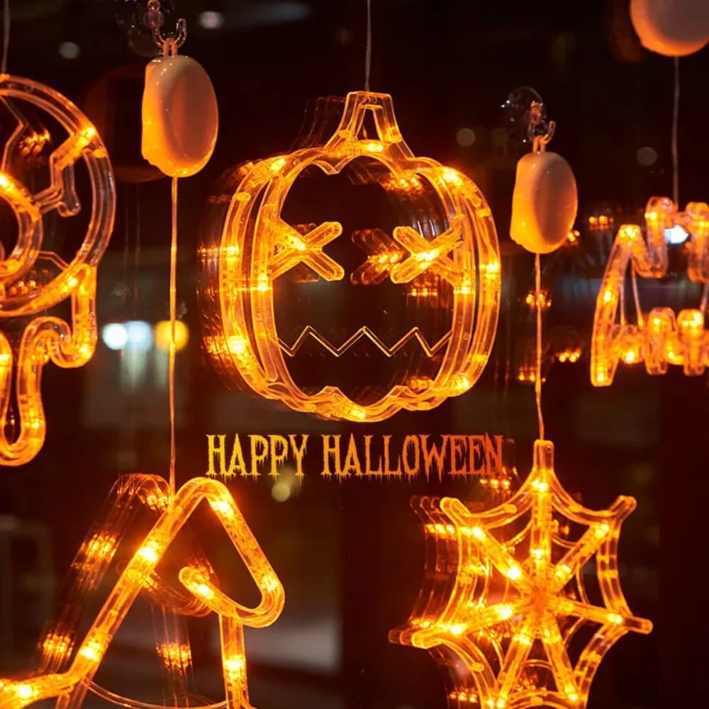 Halloween LED String Lights Pumpkin Spider Web Suction Cup Hanging Lamp Party Decor Haunted House Festival Decoration Ornament