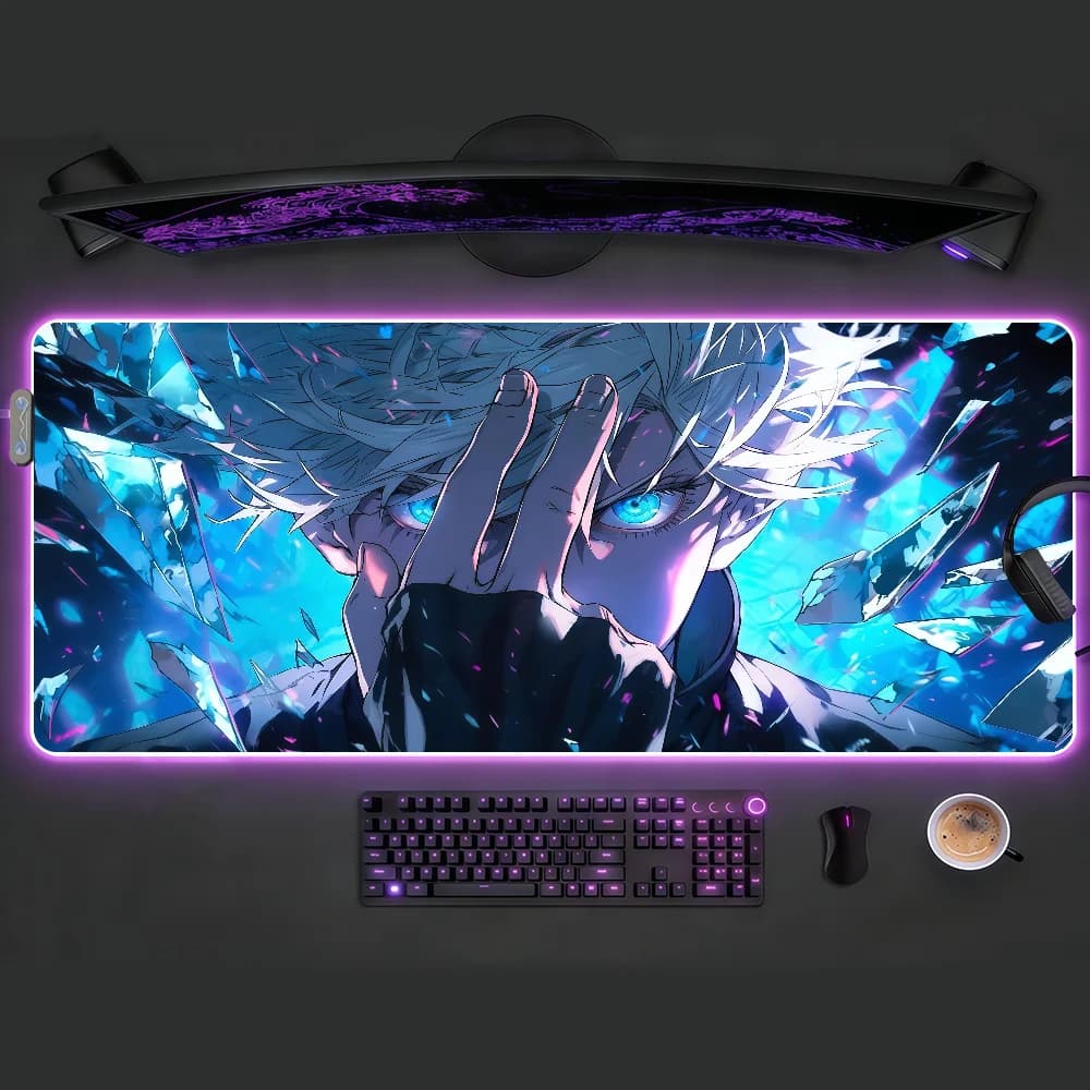 Tappetino per mouse Hot Anime J-Jujutsu K-Kaisen-S RGB LED da gaming, per camera da letto, ufficio, antiscivolo, impermeabile, grande