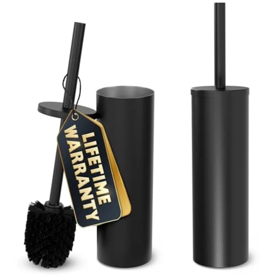 Set di 2 Spazzole per WC Nere con Supporto - Spazzola per WC Nera Antigraffio con Setole Morbide Sostituibili H