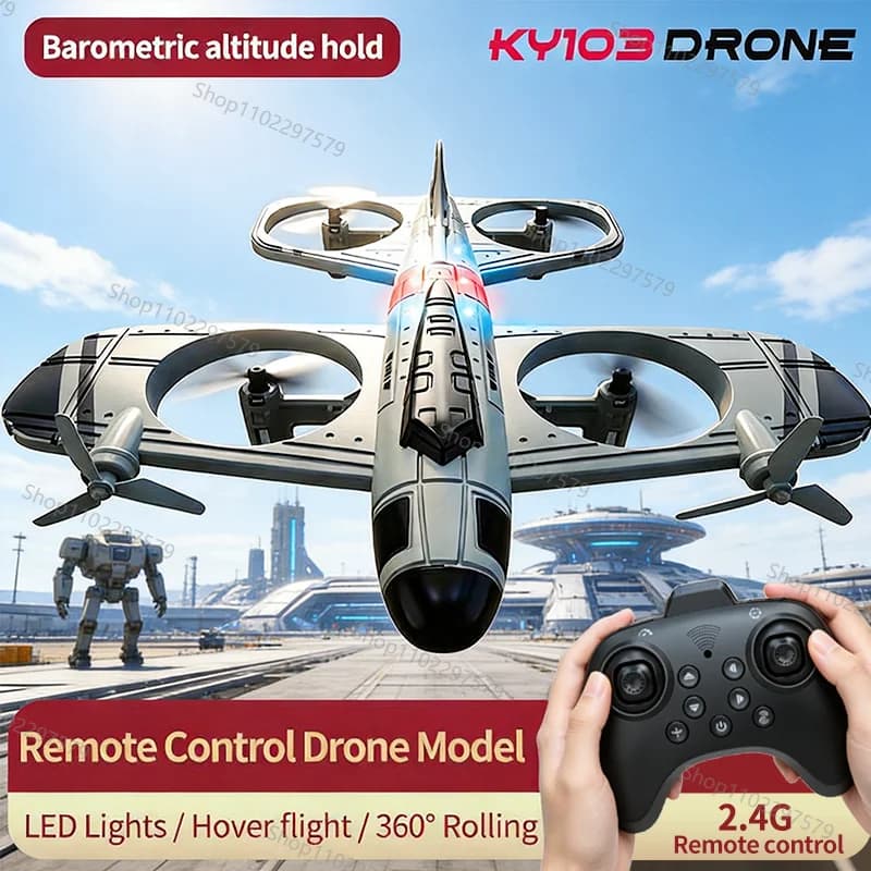 New Drone Quadricottero KF103 Max Fighter Jet with Lights, RC 4-channel aircraft, Special Effects and Hovering Function at High Quota