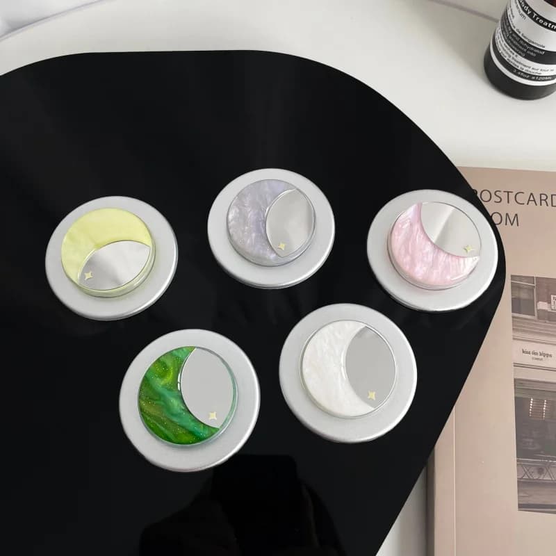 Specchio coreano a forma di luna per supporto adesivo Griptok, anello da dito e supporto per Magsafe iPhone 15, accessorio per ragazze