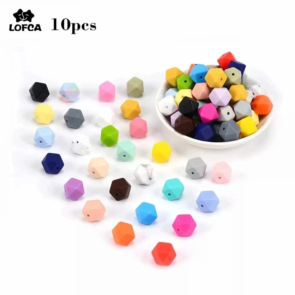 (Ca 10pcs Mini esagono perline in Silicone 14mm massaggiagengive perline dentizione per bambini BPA giocattoli in Silicone per bambini gratuiti per la creazione di collane
