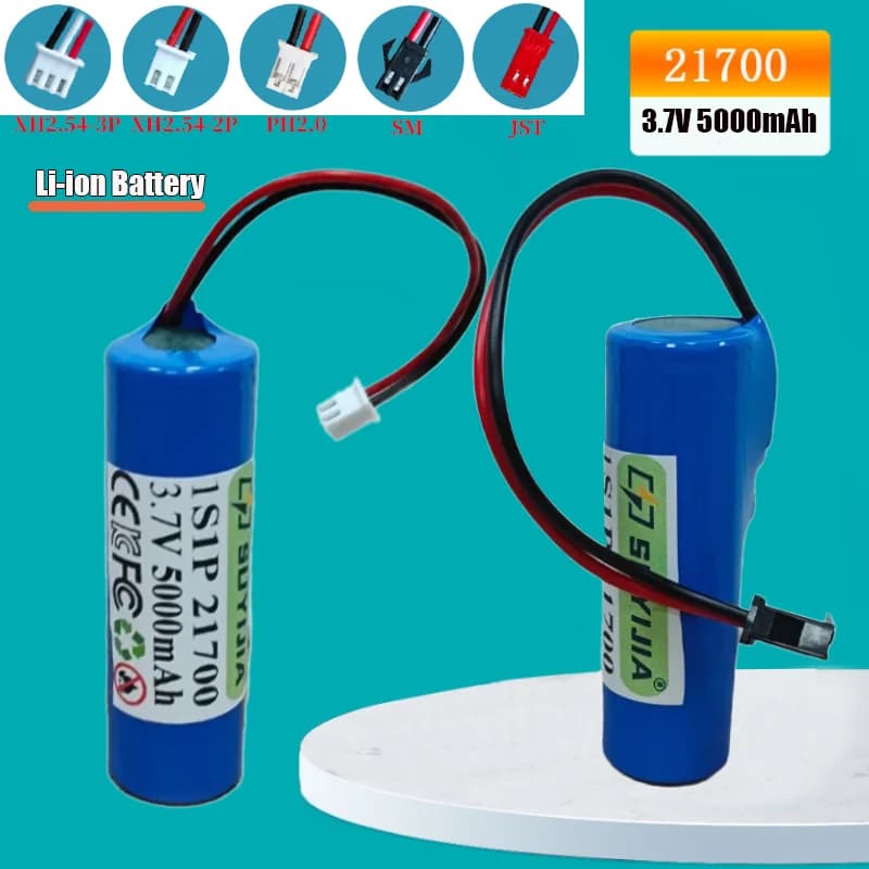Batteria al Litio Ricaricabile 21700 3.7V 5000mAh con Connettore XH2.54 SM Adatta per Auto Telecomandate, Selfie Stick, Scanner