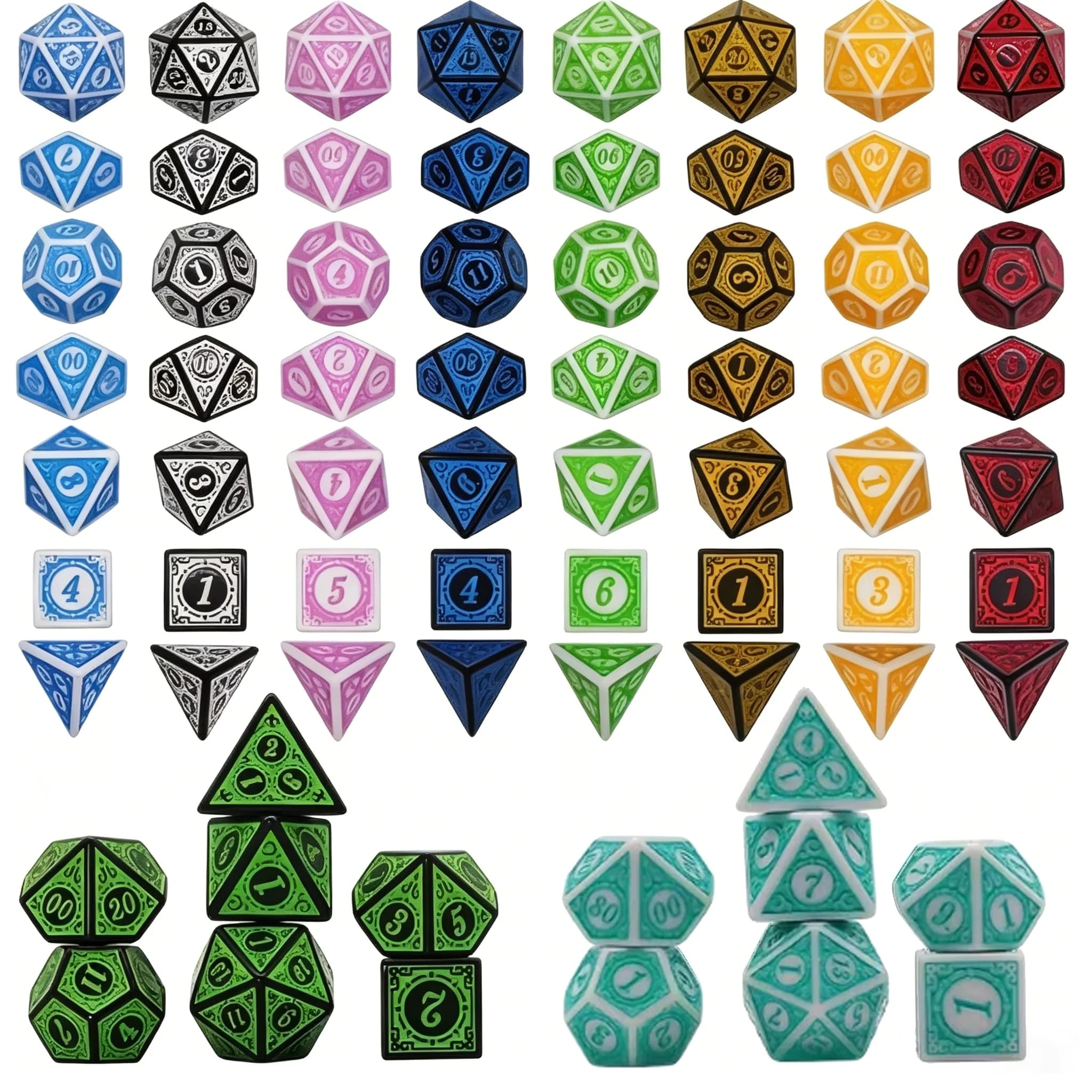 70PCS DND dice set polyhedral dungeons and dragons RPG dice 7 shapes D4 D6 D8 D10 D12 D20 complete role-playing game set desktop