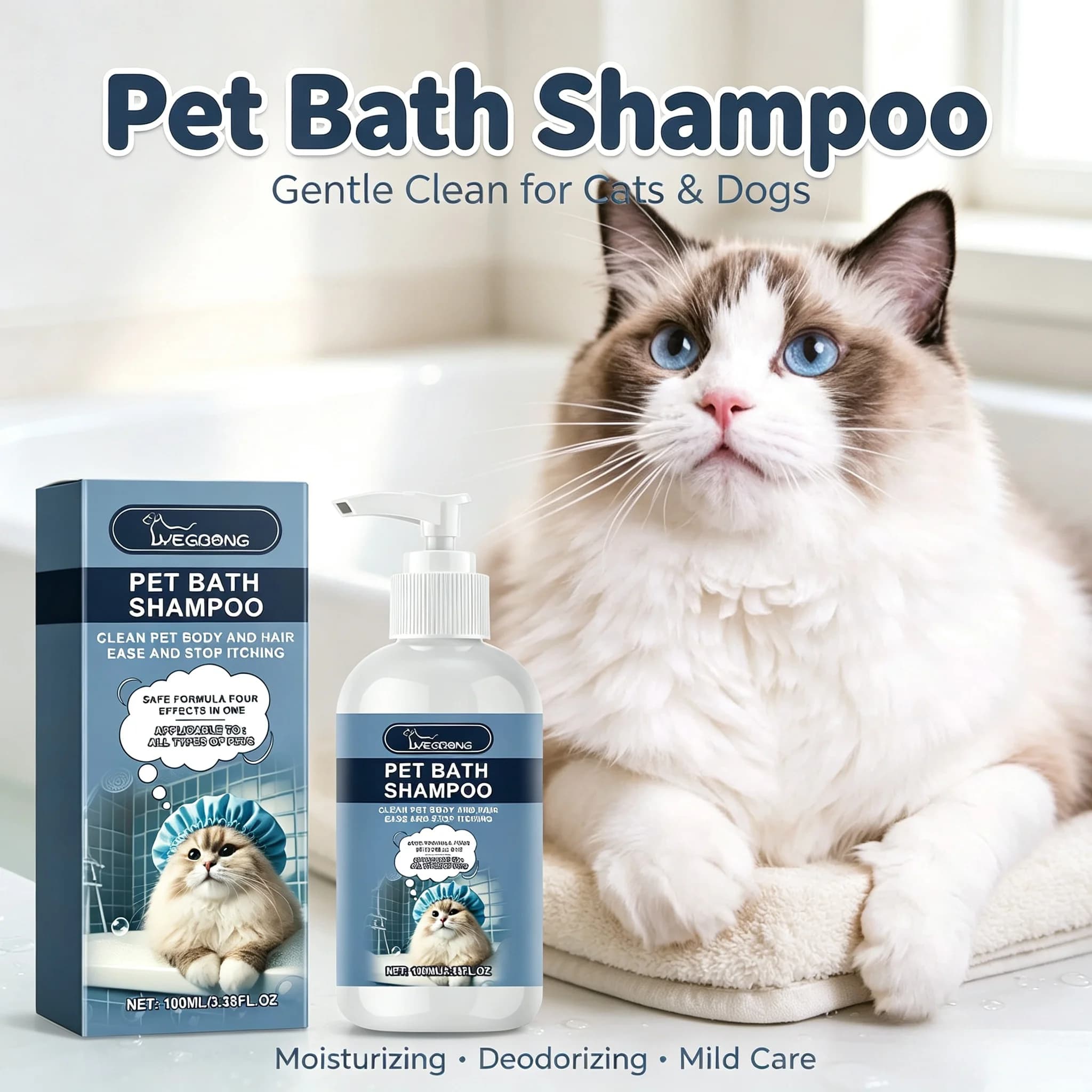 Pet Shampoo Mild Non-Irritating Anti-Mite Deodorizing Deep Cleansing Moisturizing Cats Dogs Hair Care Odor Reducing Shower Gel