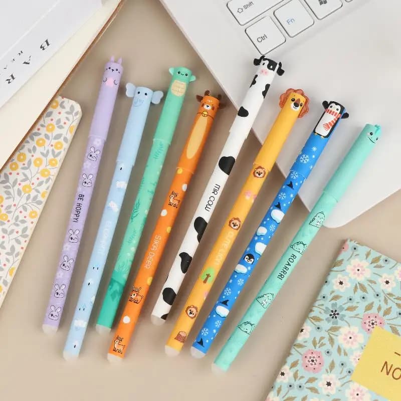 Smooth Writing For Office School Stationery Supplies 8Pcs Cartoon Animal Erasable Gel Pens 0.5mm Colorful Ink Ballpoint Pens