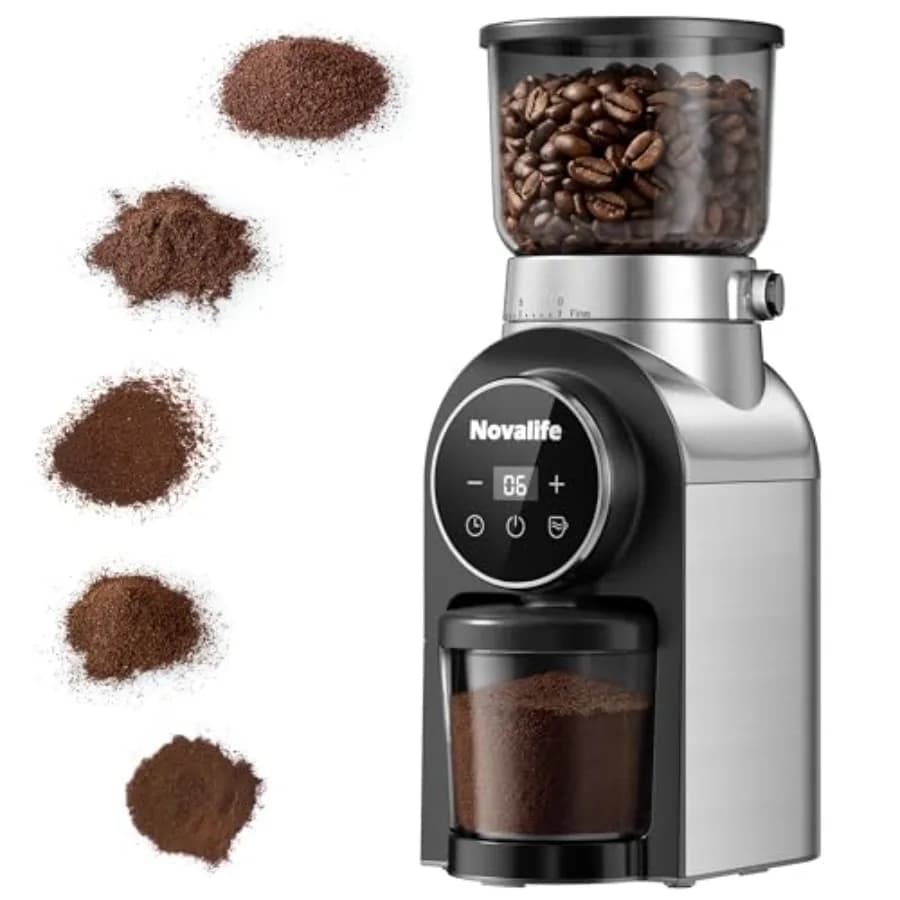 Macinacaffè Elettrico, Macinino per Chicchi di Caffè con 30 Impostazioni di Macinatura, Macinacaffè a Macine per Uso Domestico, Regolazione Touchscreen