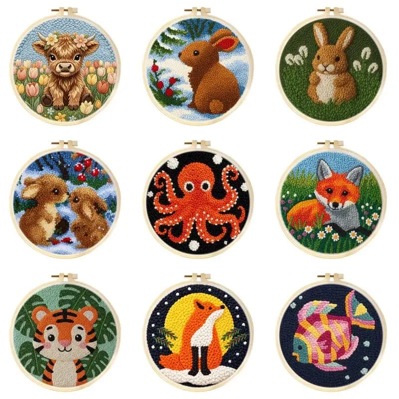 Punch Needle Kit for Adult Beginner Animal with Embroidery Frame Easy Fun Punch Needle Starter Set DIY Craft Yarns and Sewing