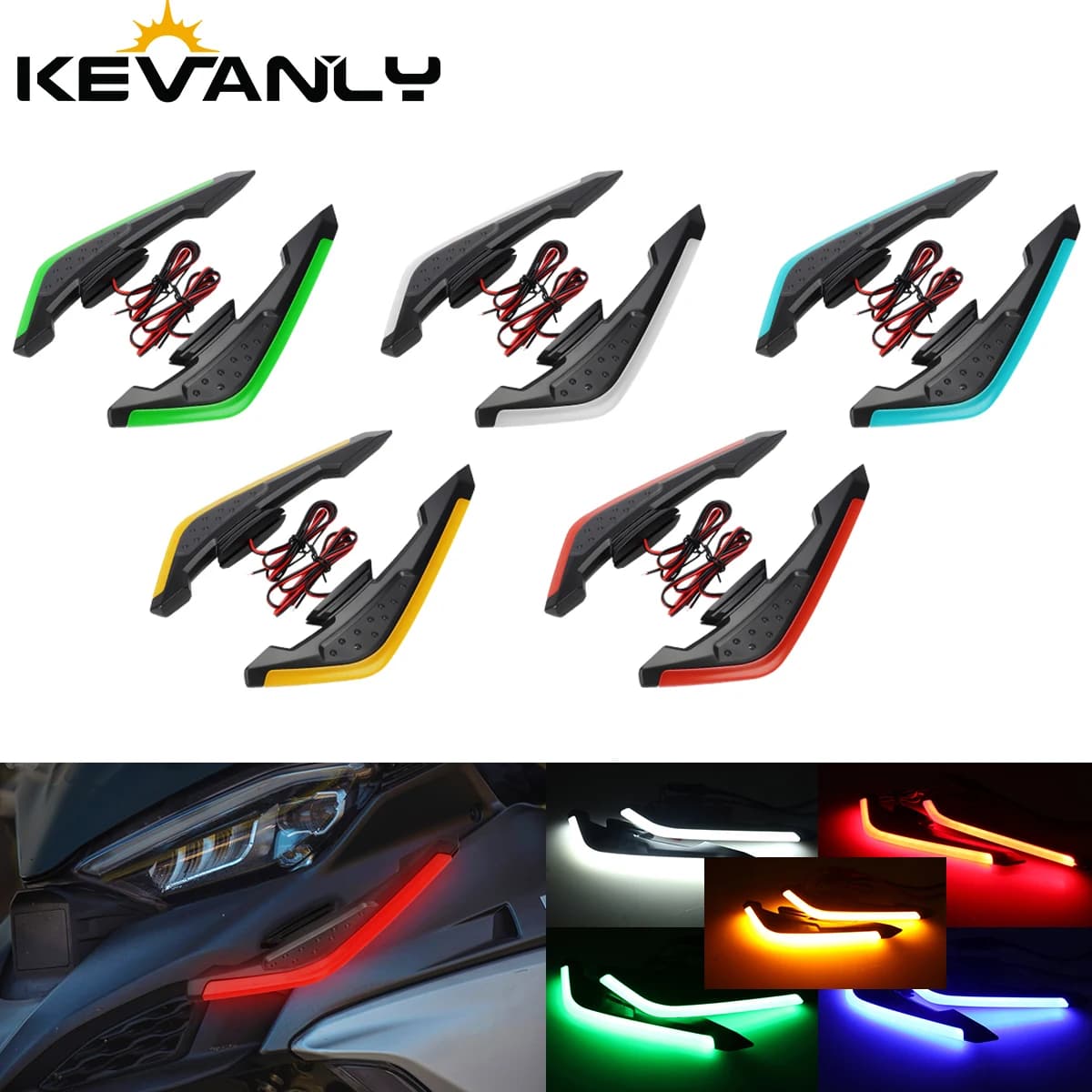 1 pair of front side spoilers for motorcycle with LED lights Universal spoiler lamps Modified motorcycle decorative accessories