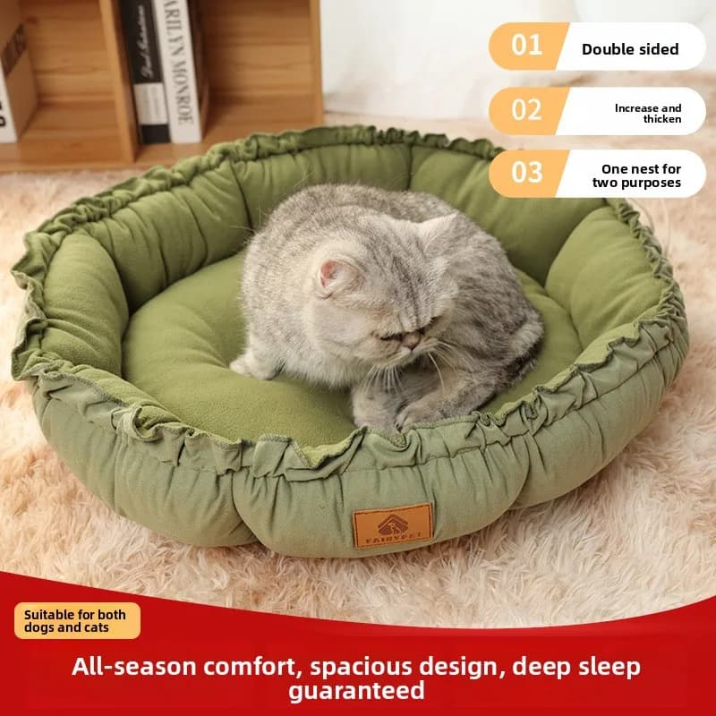 Four Seasons Universal Drawstring Dual Use Round Pet Bed For Cats And Dogs Soft Comfortable Durable Stain Resistant Pet Supplies