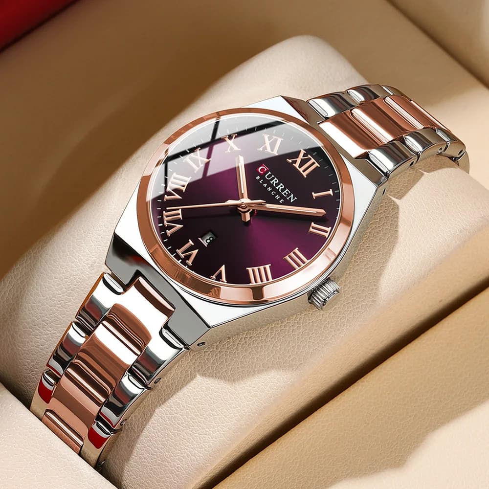 CURREN Orologi da donna di lusso Moda Casual FemaleLadies Orologi da polso al quarzo in acciaio inossidabile Vita impermeabile Regalo fidanzata