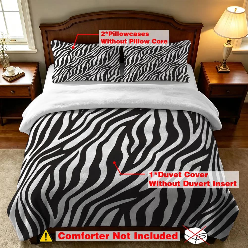 Milk Velvet Zebra Print Bedding Set 3Pcs Soft Warm Duvet Cover Black White Animal Pattern Queen King Size