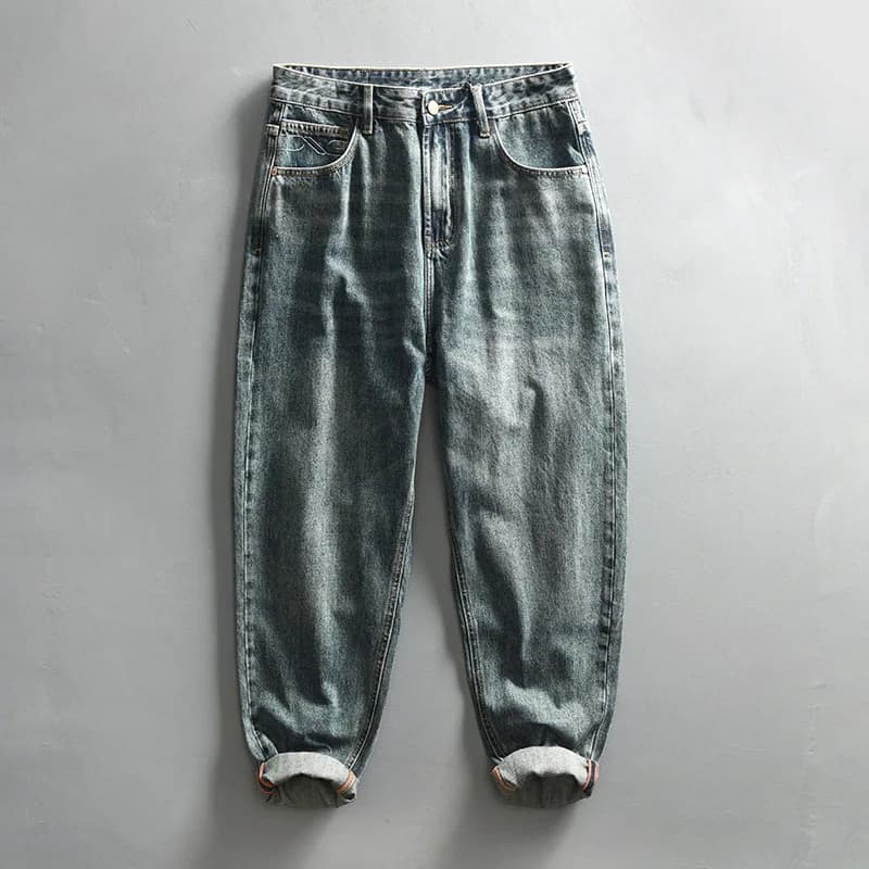 Retro Embroidered Straight Leg Men's Jeans Spring 2024 Large Size Washed Bleached Cotton Feel Long Trousers Casual Wear