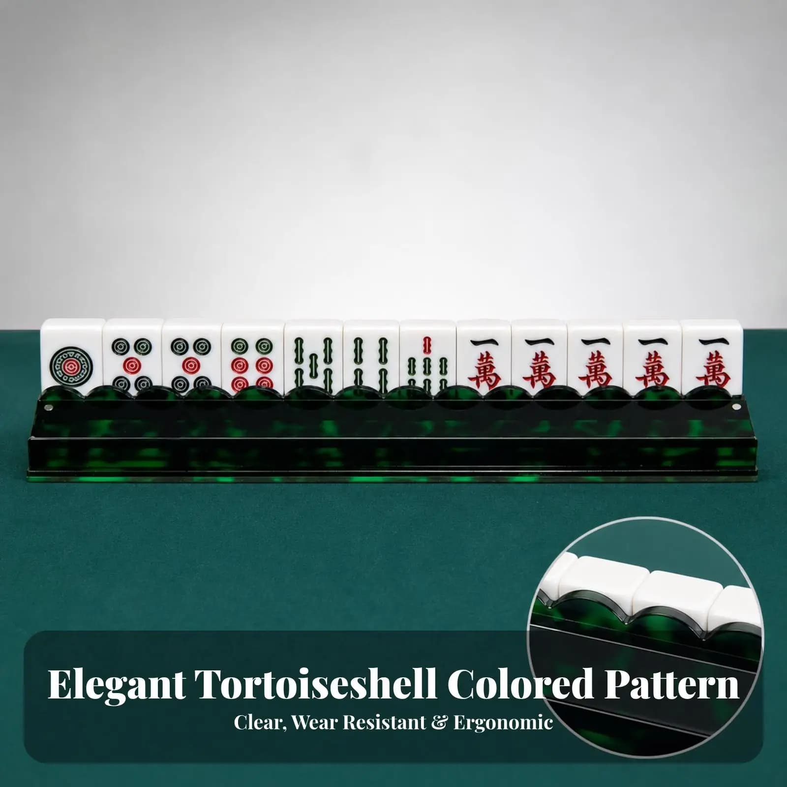 Green Tortoiseshell Acrylic Mahjong Ruler for Tile Organization Curved Push Tool for Mahjong Board Game Play