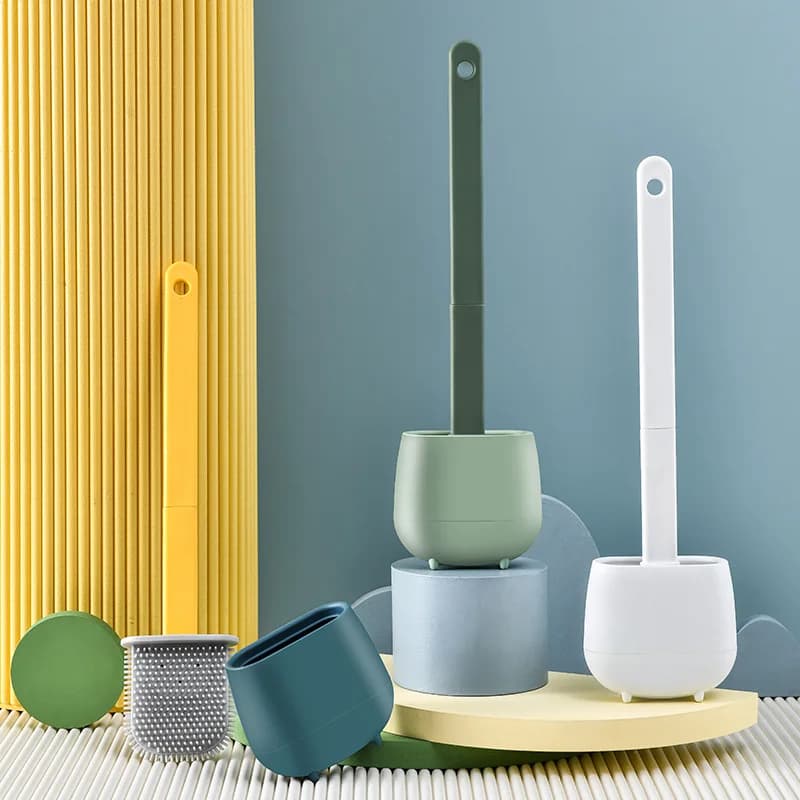 Spazzola per WC in Silicone da Parete Stile Nordico con Base, Spazzola per Bagno Domestico da Terra con Drenaggio