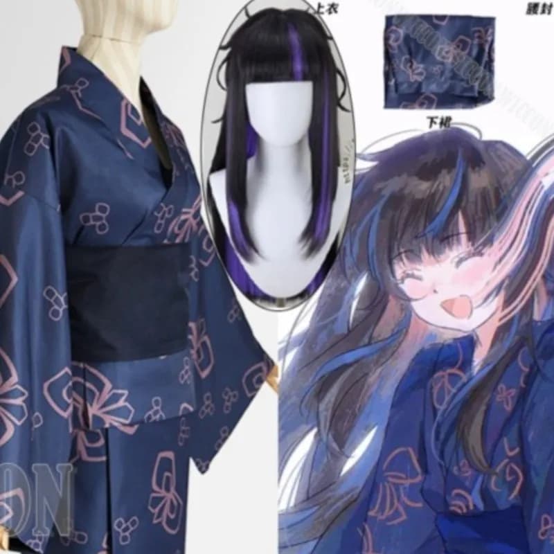 Costume Cosplay Araya Childhood Limbus Game Company, Abito Kimono Viola, Parrucca Lunga Nera, Accessorio Donna per Halloween, Comic Con, Festival