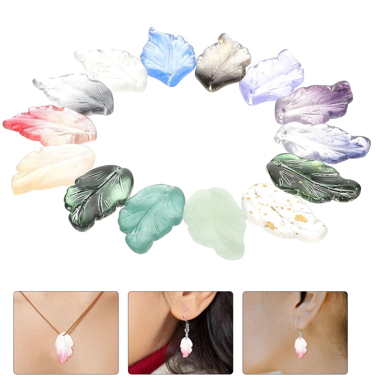 40 Pezzi Ciondoli a Foglia in Vetro per Creazione Gioielli Fai da Te, Collane, Bracciali, Orecchini, Artigianato, Ciondoli Pendenti, Forniture all'Ingrosso per Creazioni Artigianali