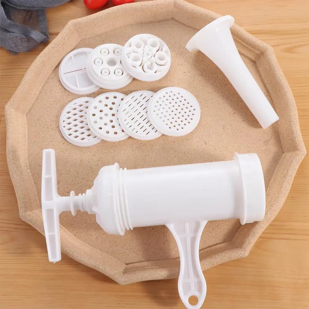 Cookware Plastic Noodle Press White Manual Noodle Making Machine with 7 Different Printing Molds Pasta Maker Kitchen Newbie
