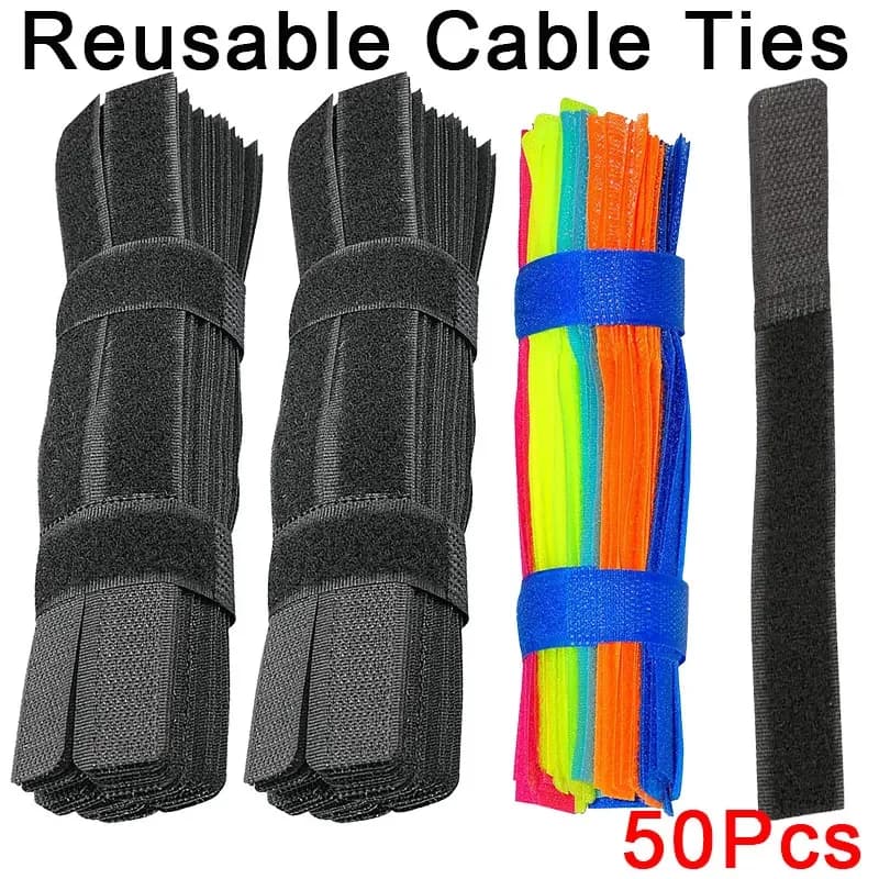 50PCS Fascette per cavi riutilizzabili Fascette per cavi con gancio e anello Fascette per cavi Cinghie di fissaggio autoadesive Organizzatore Gestione dei cavi