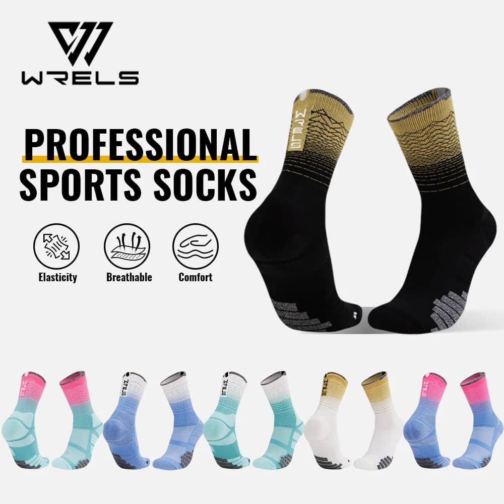 WRELS 1/2/3 Pairs Athletic Socks Terry Bottom Cushioned Bicycle Running Socks Anti-Slip Cooling Mesh Breathable Climbing Socks