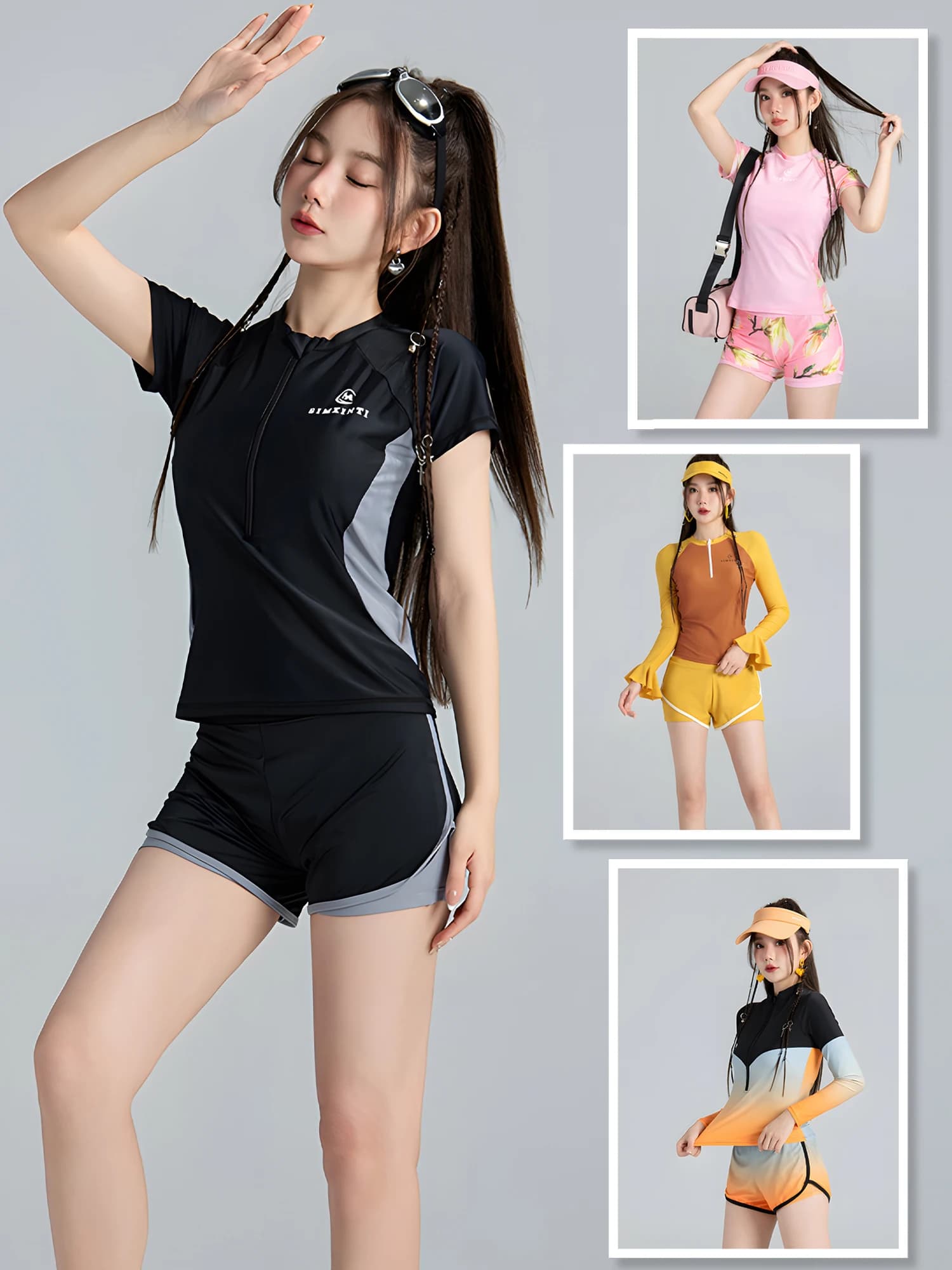 Costume da bagno sportivo da donna professionale taglie forti, modellante e contenitivo, due pezzi, con taglio a gamba larga, per nuoto e palestra