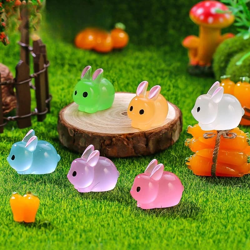 6 pezzi di luce notturna in resina simulazione coniglio resina accessori gioielli fai da te bambola creativa 3D micro paesaggio ornamento