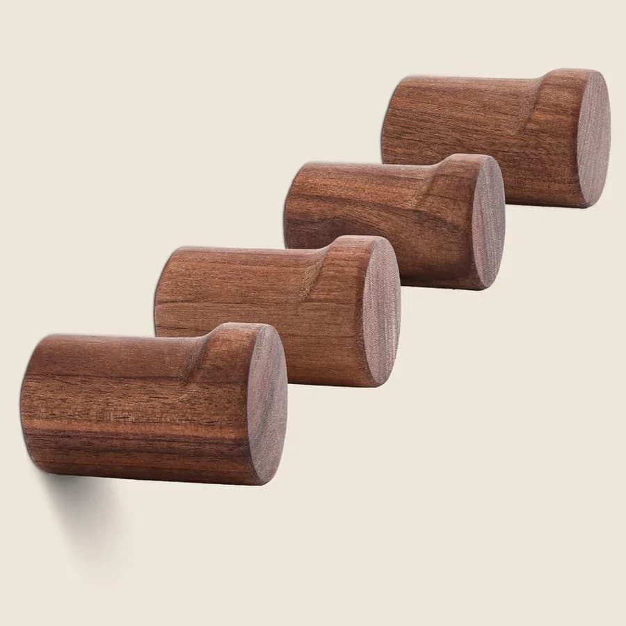 Ganci da parete per appendere Confezione da 4 ganci rustici per asciugamani Ganci appendiabiti Pioli piccoli e singoli in legno montati a parete per cappelli, vestiti, borse e K