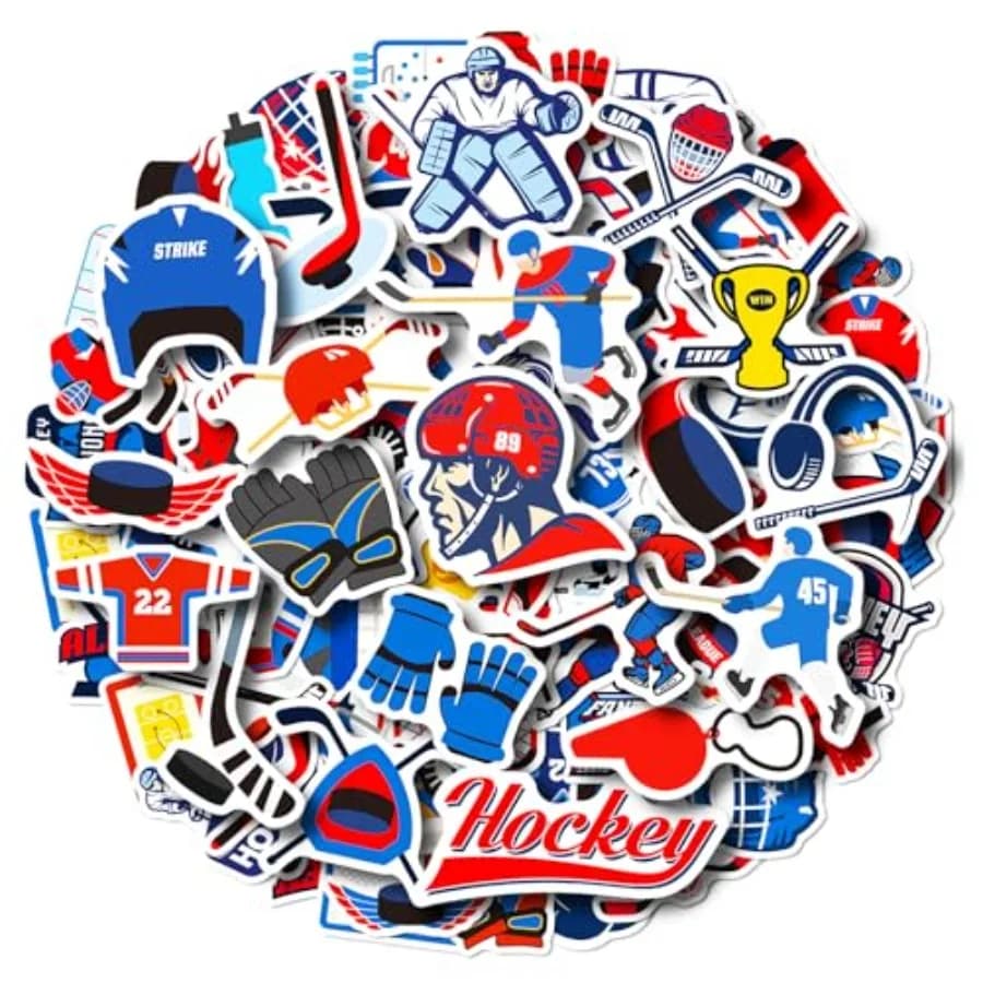 100 Pack Ice Hockey Stickers, Hockey Party Favors Decorations Gifts, Waterproof Stickers for Water Bottle Laptop Computer Phone