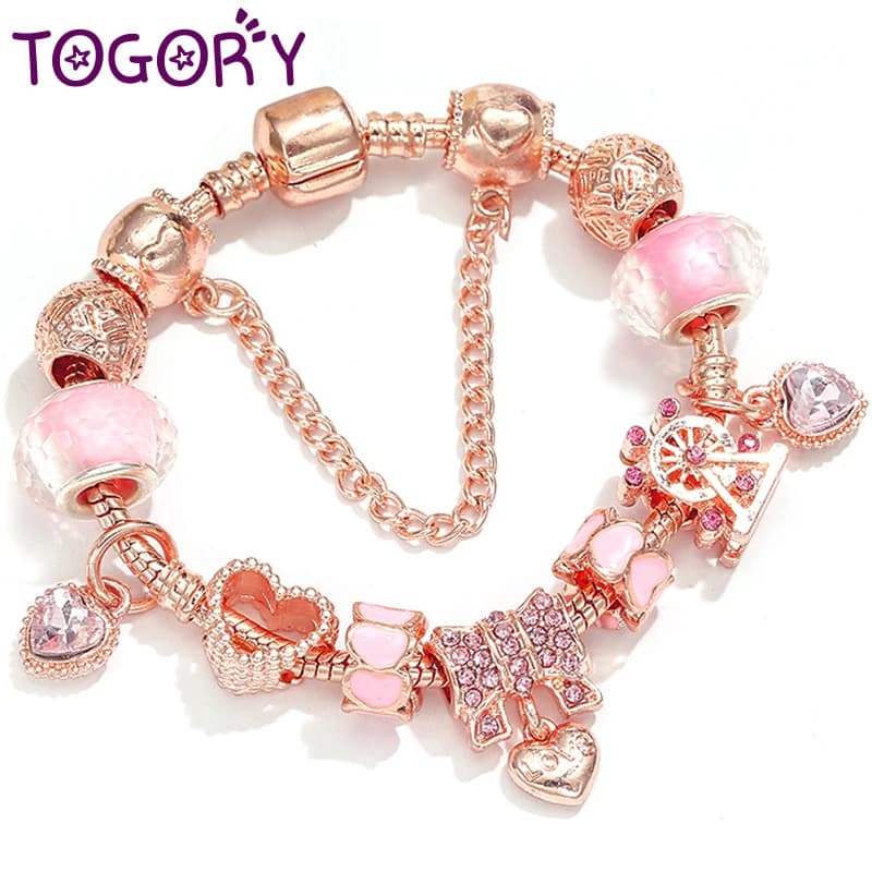 TOGORY zircone Love Key Beads Charm bracciali Femme 2024 New Heart ciondola il braccialetto braccialetto per le donne coppia gioielli di moda