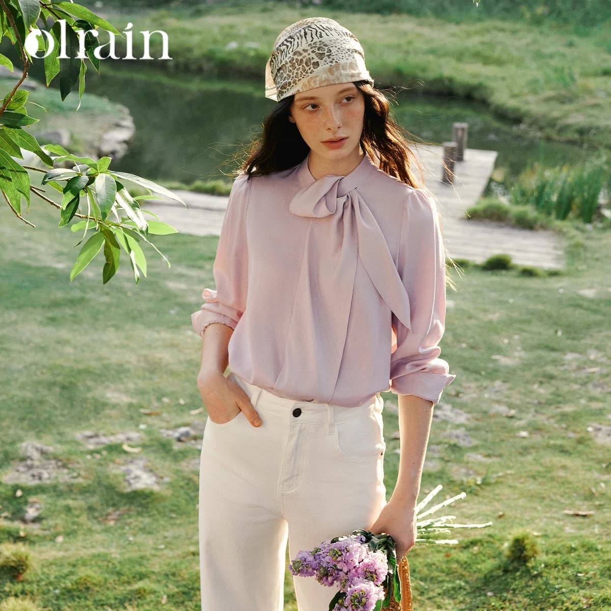 OLrain Camicetta elegante Donna 2026 Primavera Stile francese Colletto alla coreana Cravatta al collo Camicie Dritto Manica lunga Donna Top O58CC003128
