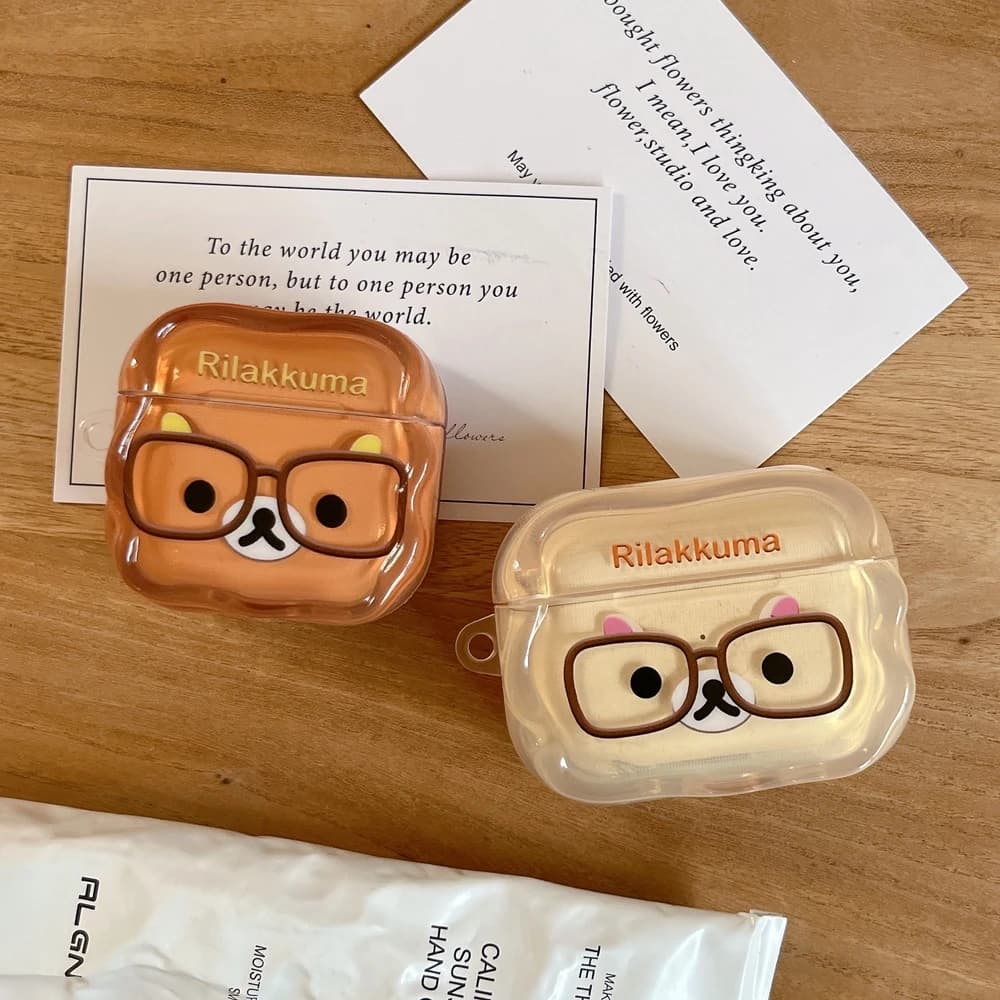 Custodia Protettiva per Auricolari Wireless Bluetooth Airpods 4 Pro 3 2 1 con Orsetto Rilakkuma Cartone Animato e Portachiavi