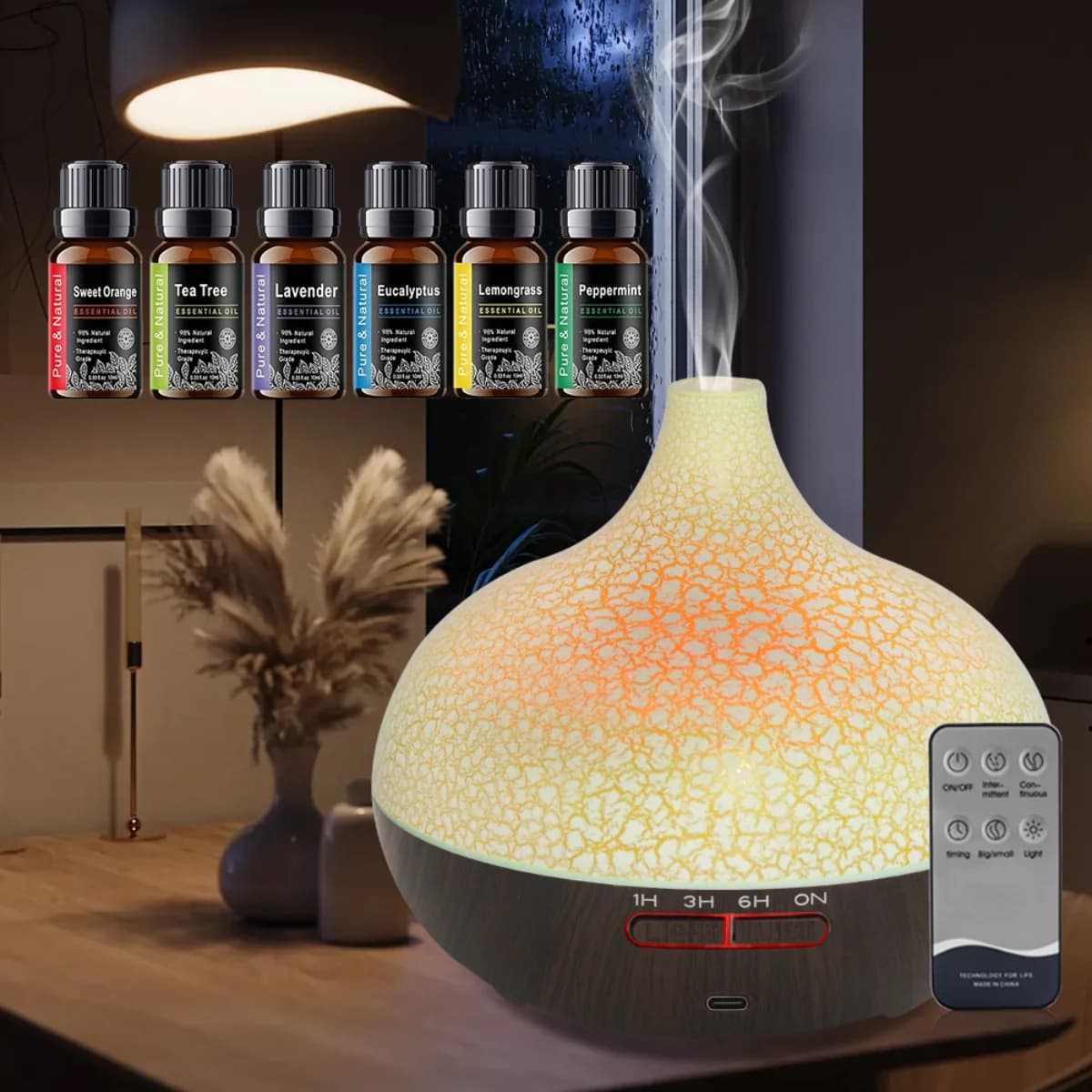 Humidifier for Large Environments and Diffuser of Aromi, 550ml Tank, Remote Control, Ultra Silent for Bedroom, Automatic Switching, Night Light