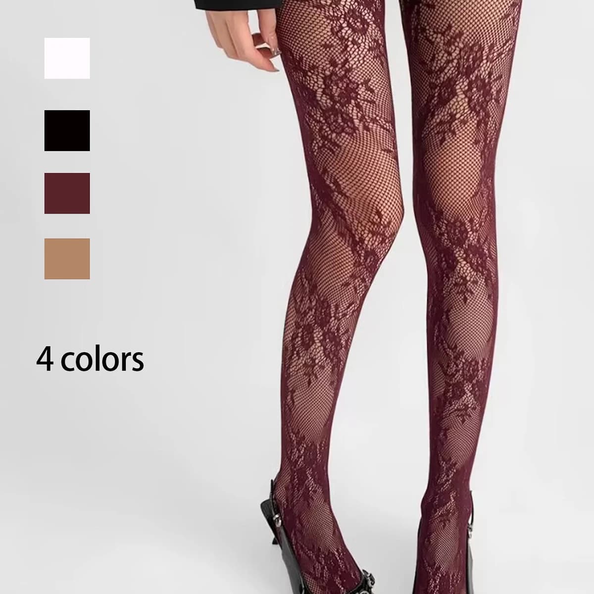 1 pezzo donna 4 colori nero bianco vino kaki floreale romantico scava fuori signora sexy moda collant stretto a rete