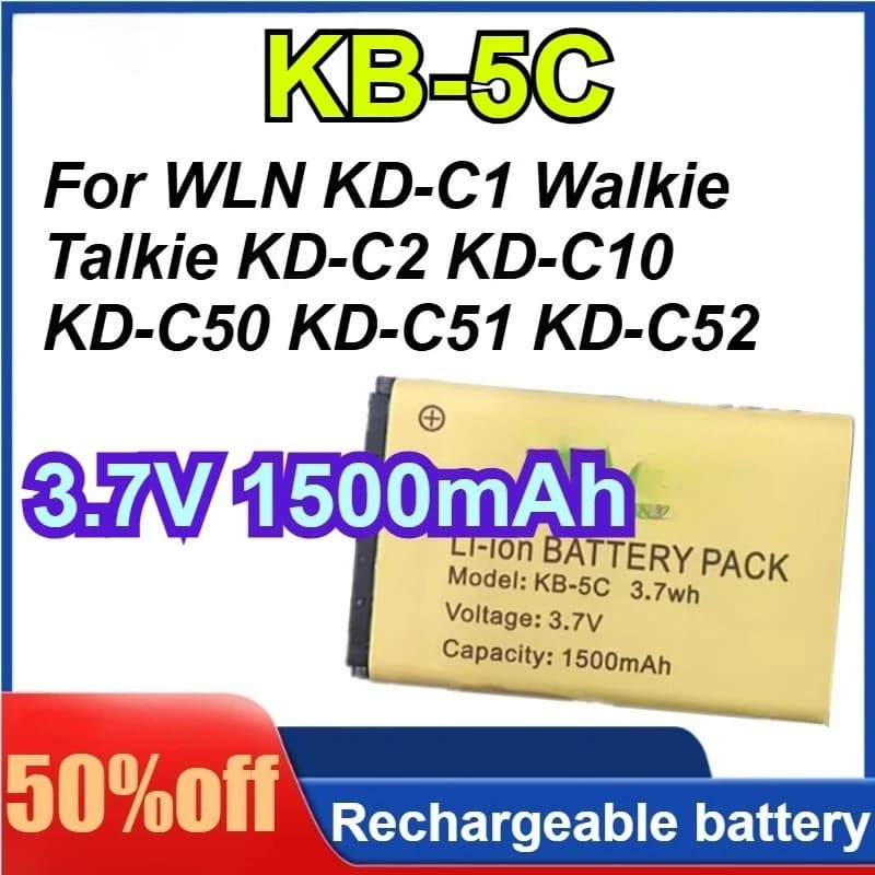 Batteria Li-Ion 3.7V 1500mAh KB-5C per Walkie Talkie WLN KD-C1 KD-C2 KD-C10 KD-C50 KD-C51 KD-C52 RT22S RT15 NK-U1 X6 RT22