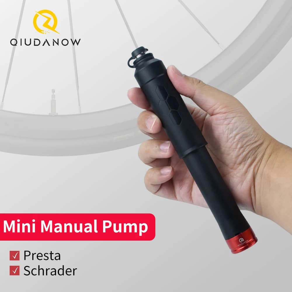 Qiudanow Pompa d'aria portatile a mano per bicicletta 110PSI Gonfiatore per pneumatici con valvola Schrader Presta Pompa per pneumatici da ciclismo per MTB/bici da strada