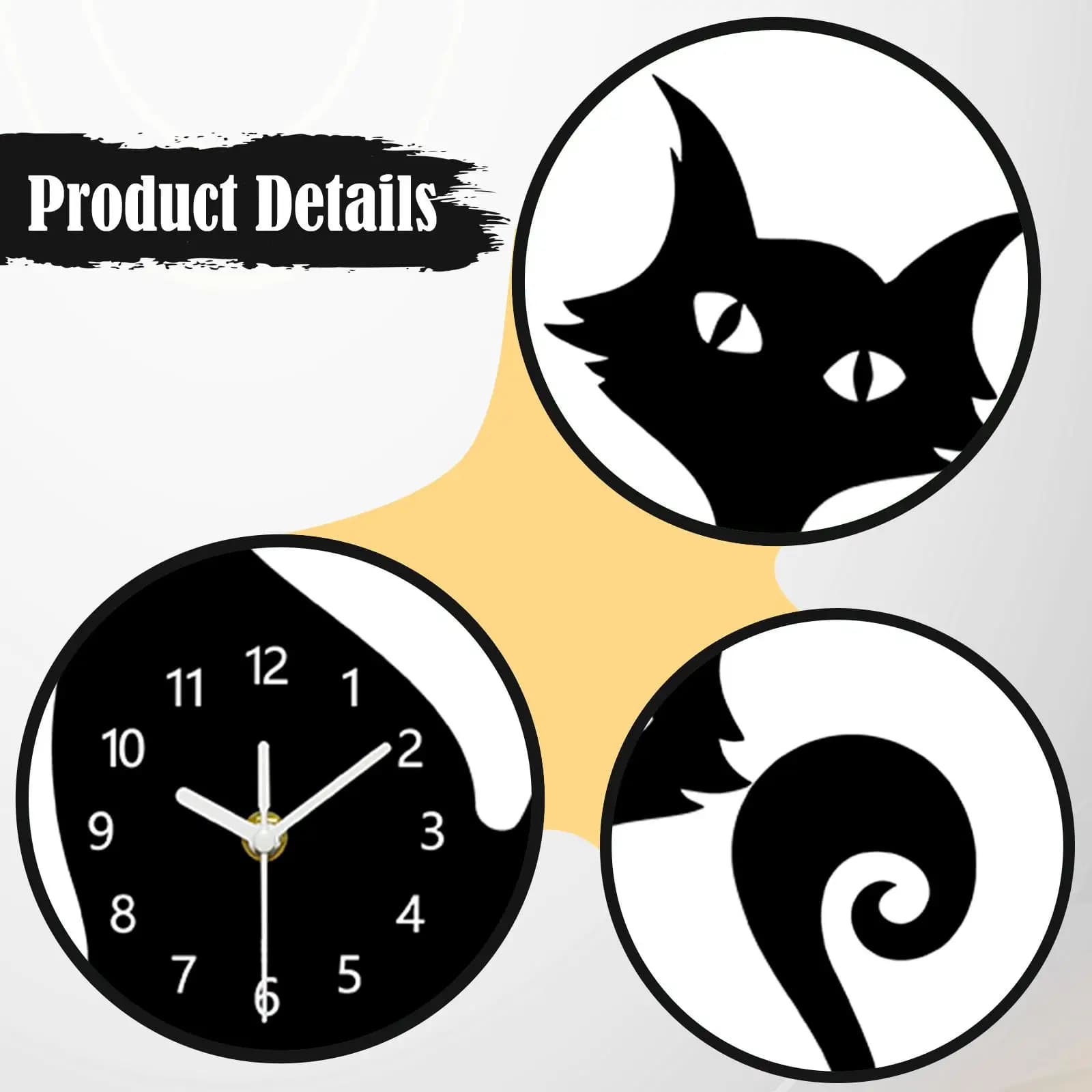 Silent Wall Clock with Cat Shape Mechanism, Acrylic Artistic Decoration, Roomless Ticking Clock, Bedroom, Children's Room