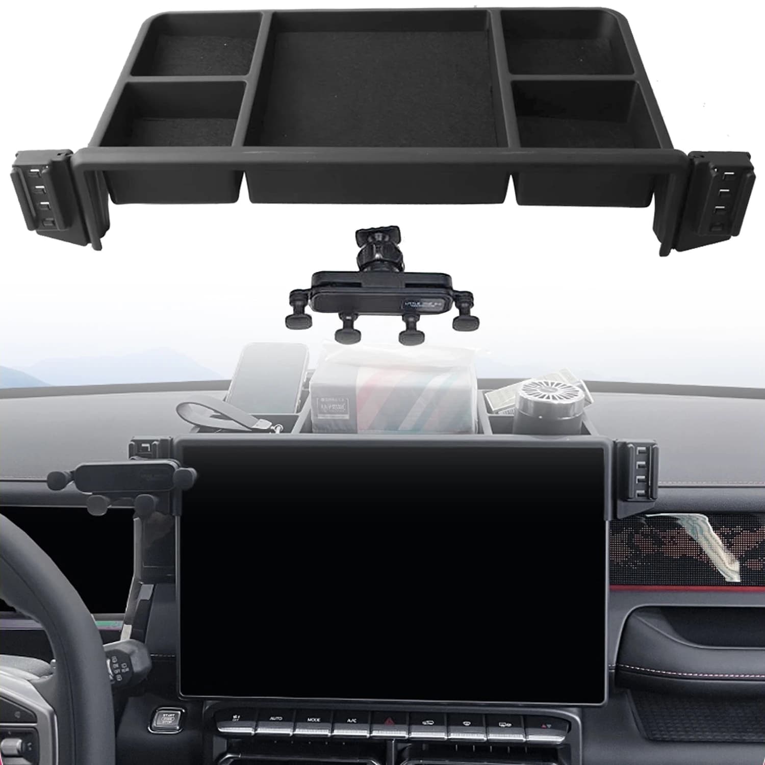 For Jetour Freedom Shanhai T1 2024-2025 Center Console Navigation Screen Phone Holder with Storage Box Tray Smartphone Cradle