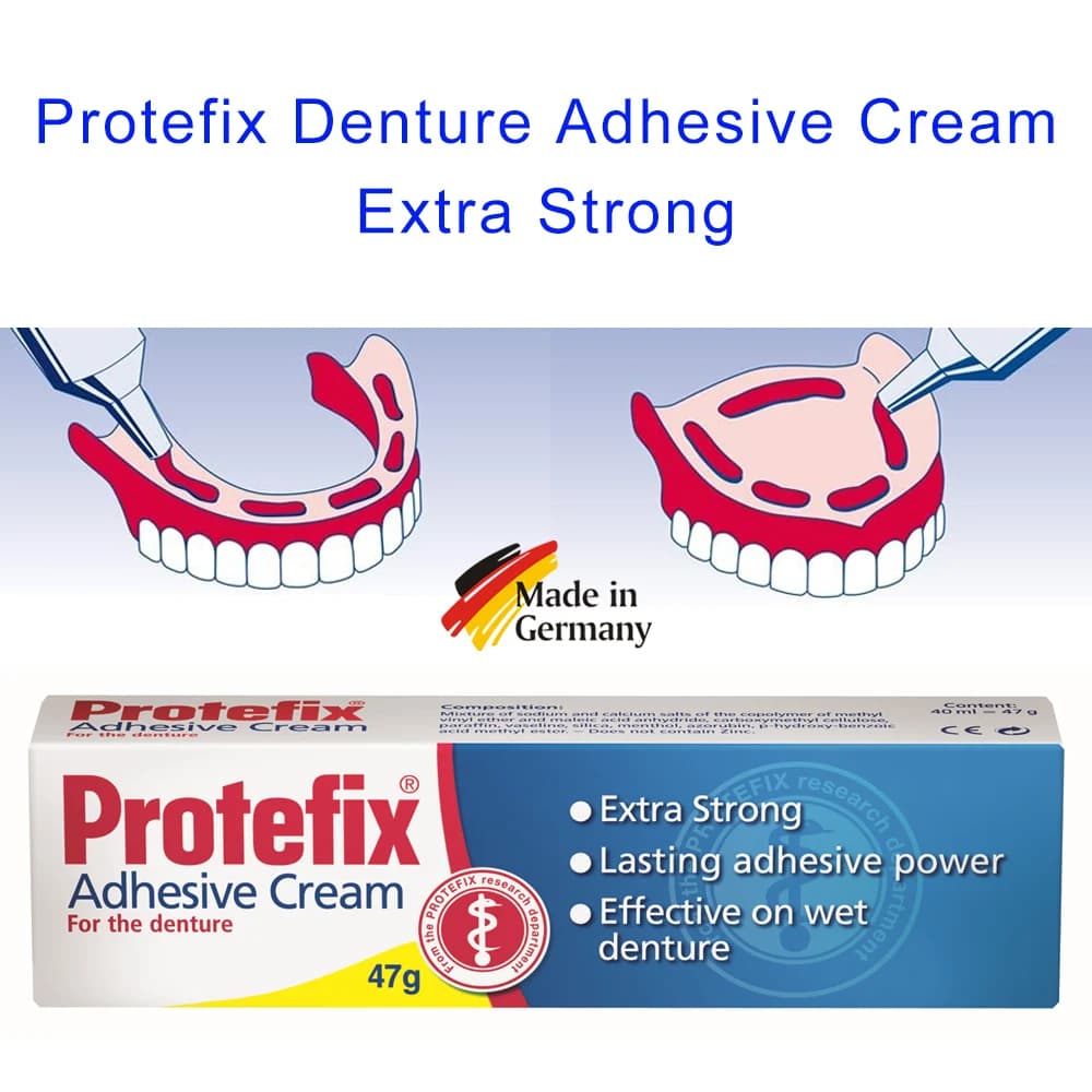 Crema adesiva Protefix per il fissaggio della protesi Extra Strong Water Proof 47g Haft Paste Glue Stark Germany Professional Dental