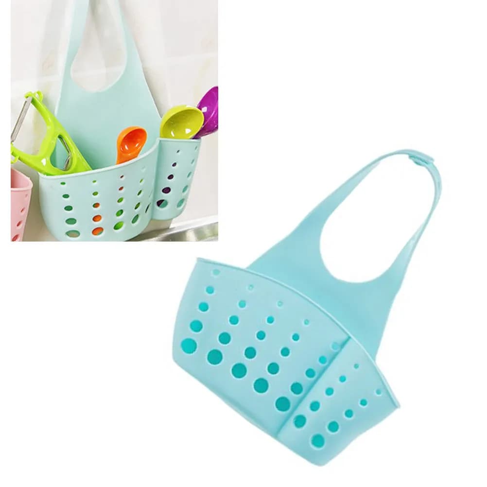 Organizzatore da cucina sospeso per lavello, regolabile con chiusura a scatto, porta spugne, porta sapone, cestello porta strofinacci, design con fori di drenaggio salvaspazio