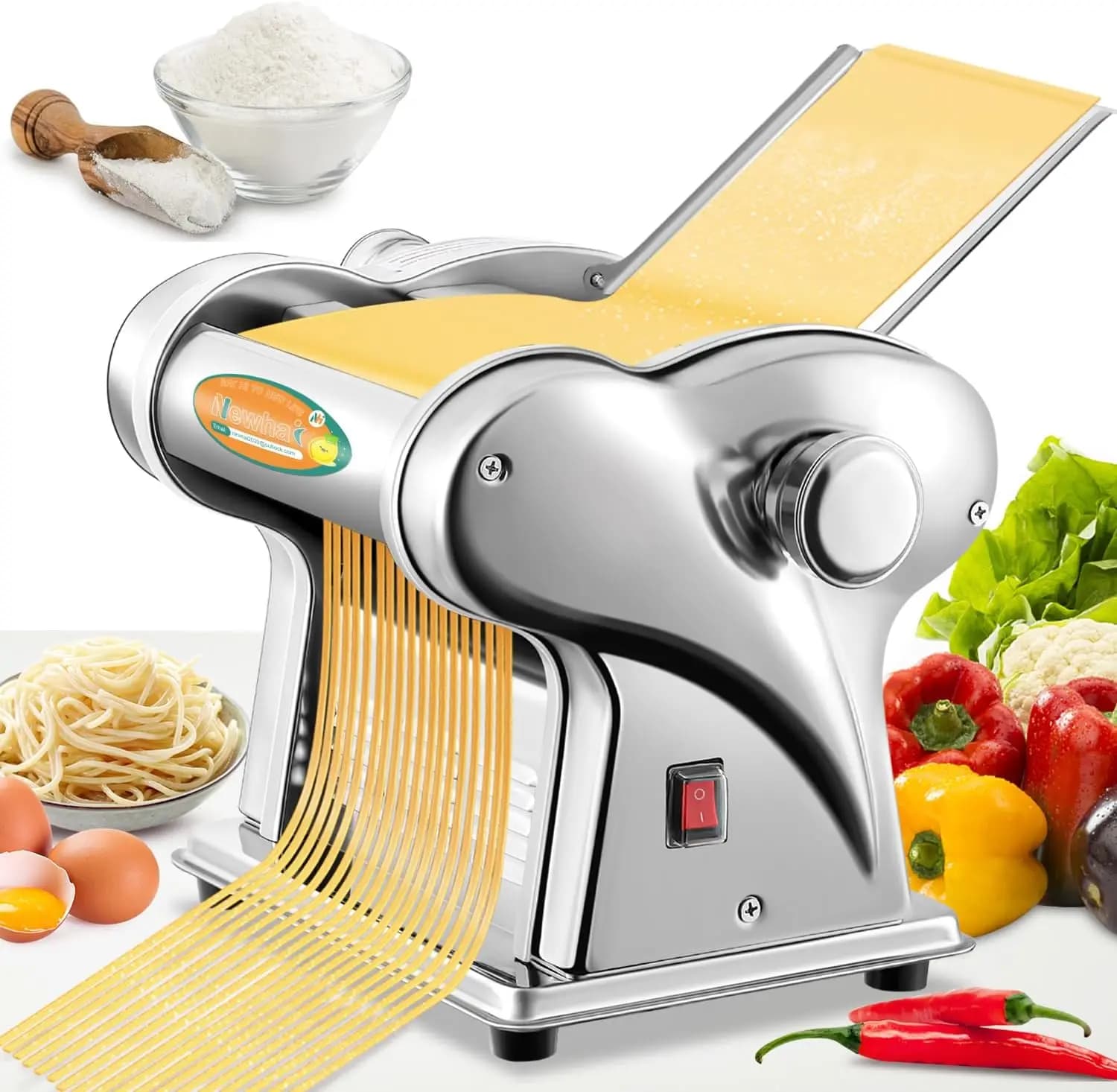 Macchina Elettrica per Fare la Pasta con Rullo in Acciaio Inox, 135W per Uso Domestico, Produce Pasta Rotonda e Piatta