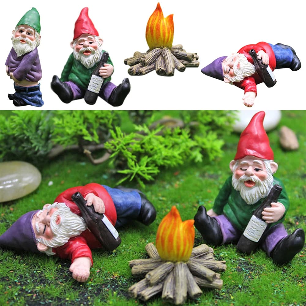 1/4 pezzi di ornamenti per Statue di gnomi bevuti in miniatura resina nano muschio decorazione del paesaggio decorazione del giardino delle fate all'aperto artigianato